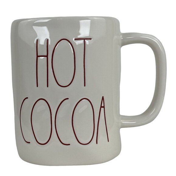Rae Dunn Artisan Collection Hot Cocoa Mug 16 Oz White Ceramic Red Letters 4.5" - Picture 1 of 9